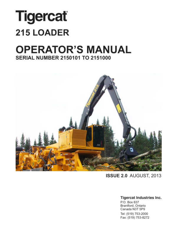 Tigercat 215 Loader Operator Manual (2150101 - 2151000)