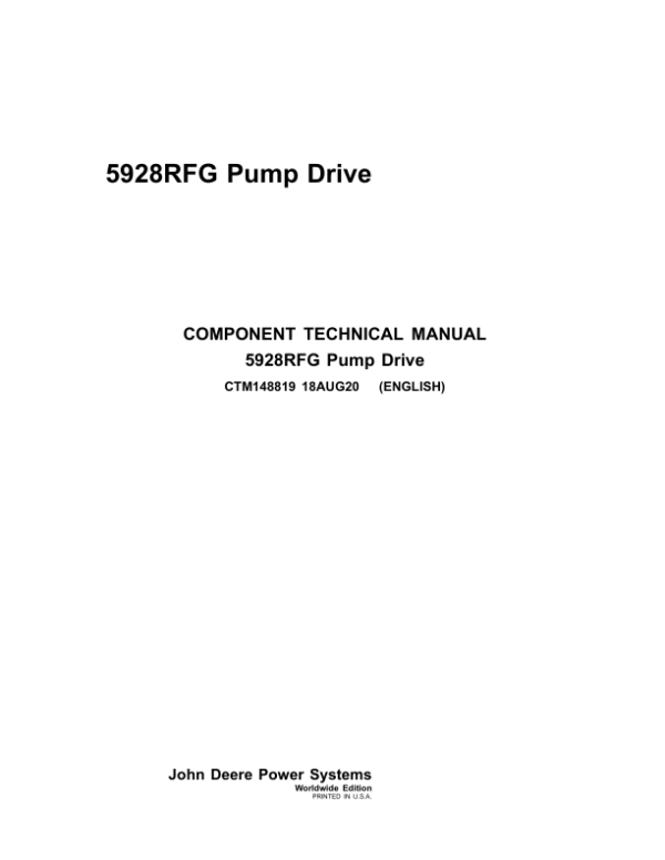 John Deere 5928RFG Pump Drive Component Technical Manual CTM148819