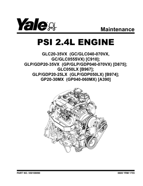 Yale GC040VX, GLC040VX, GC050VX, GLC050VX, GC060VX, GLC060VX Forklift A390 Service Repair Manual