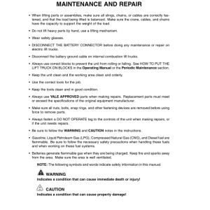 Yale GC70LJ, GC80LJ, GC80LJBCS, GC100MJ, GC100MJBCS, GC120MJ, GC120MJSPRS Forklift D818 Series Repair Manual - Image 3