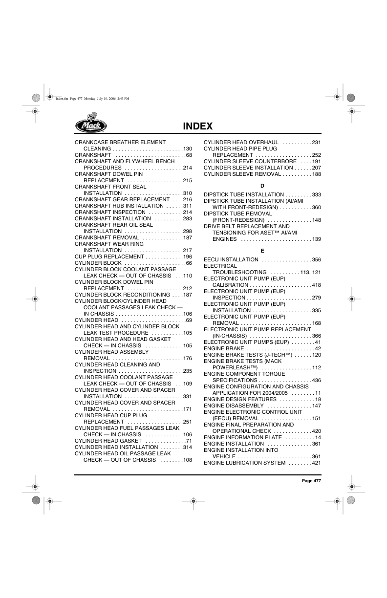 Mack ASET-AI AMI (IEGR) Engine Service Manual