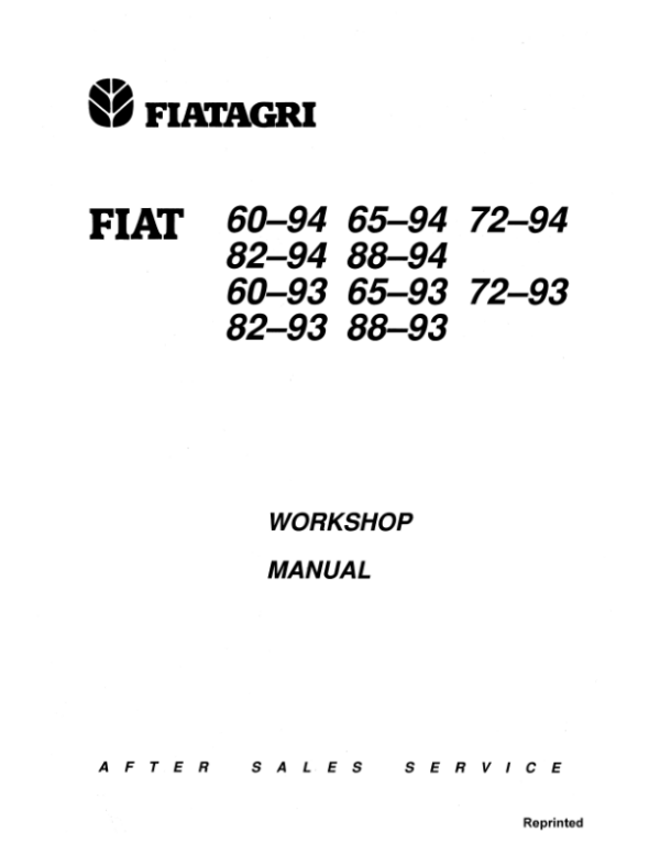 Fiat 60-93, 60-94, 65-93, 65-94, 72-93, 72-94, 82-93, 82-94, 88-93, 88-94 Tractor Service Manual