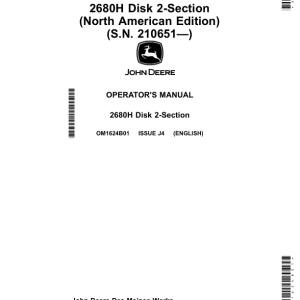 John Deere 2680H Disk 2-Section (North American) (S.N. 210651—) Operator's Manual (OM1624B01) - Image 1