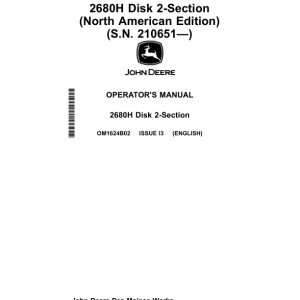 John Deere 2680H Disk 2-Section (North American) (S.N. 210651—) Operator's Manual (OM1624B02) - Image 1