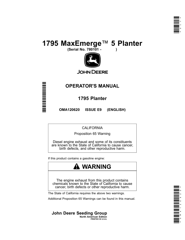 John Deere 1795 MaxEmerge 5 Planters Operator's Manual (OMA120620)