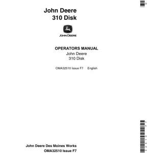 John Deere 310 Disk Operator's Manual (OMA32510) - Image 1