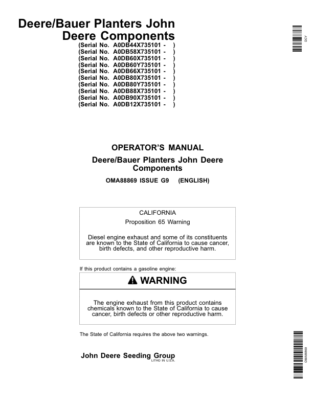 John Deere Components For Db44 Db58 Db60 Db66 Db80 Db88 Db90 