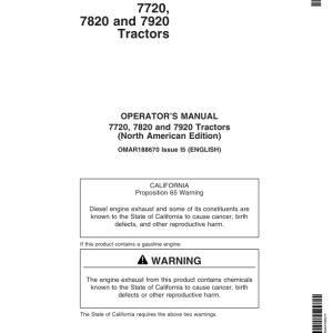 John Deere 7720, 7820, 7920 Tractors Operator's Manual (OMAR188670) - Image 1