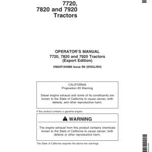 John Deere 7720, 7820, 7920 Tractors Operator's Manual (OMAR194988) - Image 1