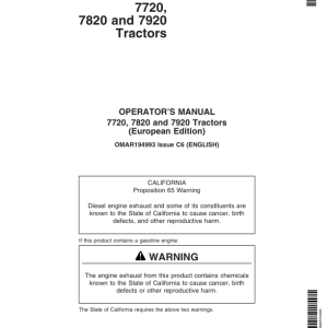 John Deere 7720, 7820, 7920 Tractors Operator's Manual (OMAR194993) - Image 1