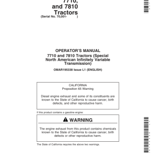 John Deere 7710, 7810 Tractors (070001-) (Includes OM Supplement AR209459) Operator's Manual (OMAR195338) - Image 1