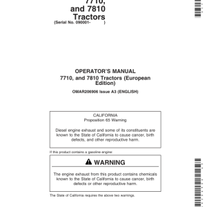 John Deere 7710, 7810 Tractors (Includes OM Supplement AR224314) Operator's Manual (OMAR206906) - Image 1