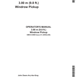 John Deere 3.00 m (9.8 ft.) Windrow Pickup Operator's Manual (OMCC33908) - Image 1