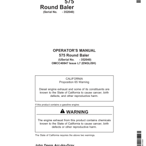 John Deere 575 Round Balers Operator's Manual (OMCC40847) - Image 1