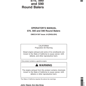 John Deere 570, 580 & 590 Round Balers Operator's Manual (OMCC41367) - Image 1
