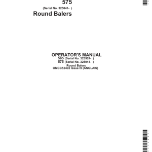 John Deere 565 & 575Round Balers Operator's Manual (OMCC52492) - Image 1