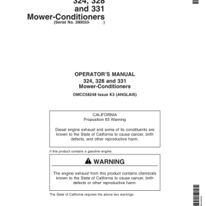 John Deere 324, 328, 331 Mower Conditioner Operator's Manual (OMCC58248) - Image 1