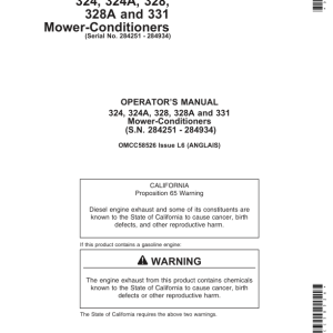 John Deere 324, 324A, 328, 328A, 331 Mower-Conditioners Operator's Manual (OMCC58526) - Image 1