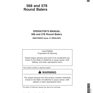 John Deere 568, 578 Round Balers Operator's Manual (OMCC58644) - Image 1