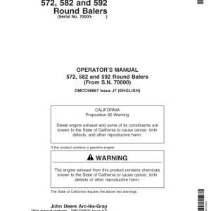 John Deere 572, 582 & 592 Round Balers Operator's Manual (OMCC58667) - Image 1