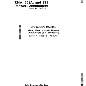 John Deere 324A, 328A & 331 Mower-Conditioners (Worldwide Edition) Operator's Manual (OMCC59974) - Image 1