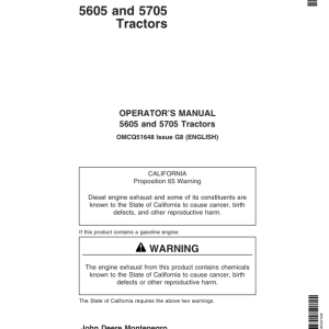 John Deere 5605, 5705 Tractor Operator's Manual (OMCQ51648) - Image 1