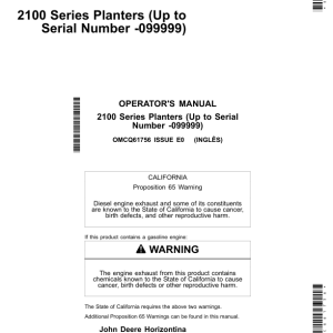 John Deere 2109, 2111, 2113, 2115, 2117, 2122, 2126, 2130, 2134 VACUMETER, Radial Seed Meter, Radial Bean Meter Planters (000001-099999) Operator's Manual (OMCQ61756) - Image 1