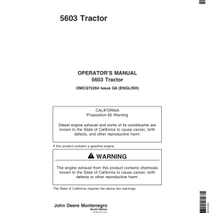 John Deere 5603 Tractor Operator's Manual (OMCQ72264) - Image 1