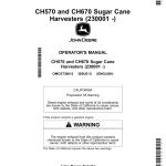 John Deere CH570, CH670 Sugar Cane Harvesters (230001-) (Worldwide Edition) Operator's Manual (OMCXT36012) - Image 1