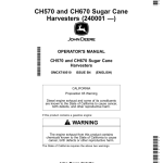 John Deere CH570, CH670 Sugar Cane Harvesters (240001 —) Operator's Manual (OMCXT40510) - Image 1