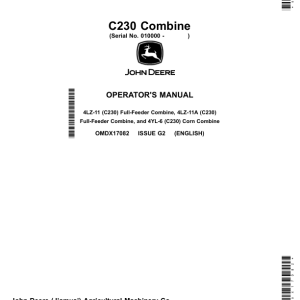 John Deere C230 Combine (010000-) (Export) Operator's Manual (OMDX17082) - Image 1