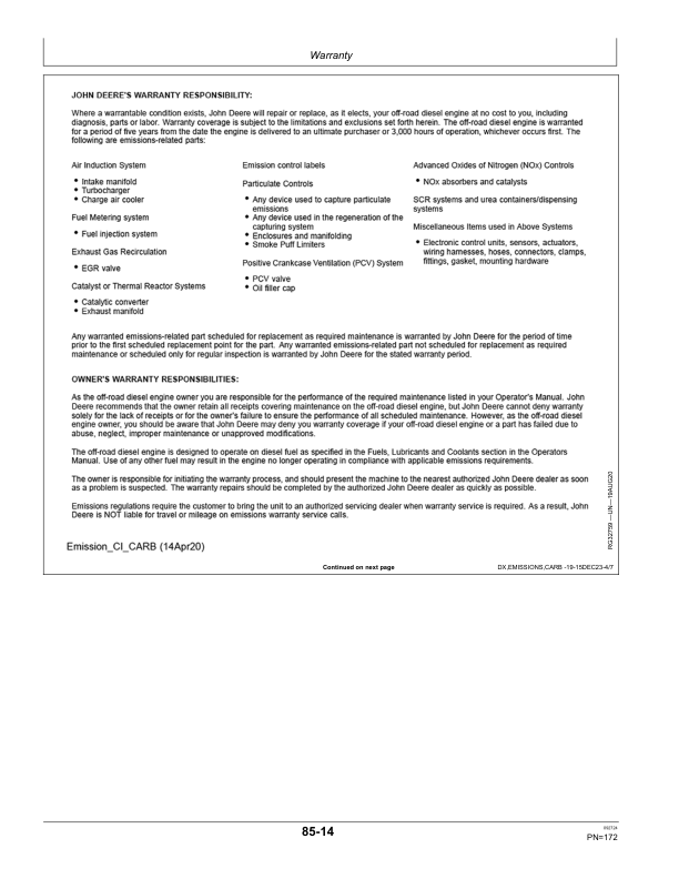 John Deere JD14 Diesel Engines Operator's Manual (OMDZ119140)