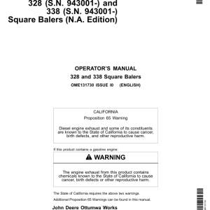 John Deere 328, 338 Square Balers Operator's Manual (OME131730) - Image 1