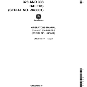 John Deere 328, 338 Balers (-943001) Operator's Manual (OME81602) - Image 1