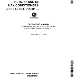 John Deere 300A Auger Platform - 31, 36, 61, 66 Hay Conditioners Operator's Manual (OME81740) - Image 1