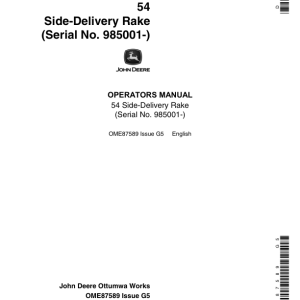 John Deere 54 Side Delivery Rake (985001-) Operator's Manual (OME87589) - Image 1