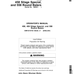 John Deere 458, 458 Silage Special, 558 Round Balers (MegaWide Plus, MagaTooth Pickups Only) Operator's Manual (OMFH310750) - Image 1