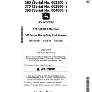 John Deere 300 Series Heavy-Duty Flail Mowers 360, 370 & 390 Operator's Manual (OMFH337667) - Image 1