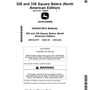 John Deere 328, 338 Square Balers (460000-) Operator's Manual (OMFH343707) - Image 1