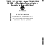 John Deere FC12E (S.N. 003700 - ) , FC15E (S.N. 001500 - ), FC15M (S.N. 004600 - ), FC20M (S.N. 001400 - ), FC10R (S.N. 000600 - ), FC15R (S.N. 003000 - ), FC20R (S.N. 001000 - ) Flex-Wing Rotary Cutters Operator´s (Export Edition) Operator's Manual (OMFH355108) - Image 1
