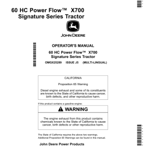 John Deere 60 HC Power Flow X700 Signature Series Tractor (010001-) (North American) Operator's Manual (OMGX25289) - Image 1