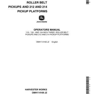 John Deere 3-Roller Belt Pickups (110, 132, 154 In.), 212/214 Platform Operator's Manual (OMH114169) - Image 1