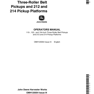 John Deere 3-Roller Belt Pickups (110, 132, 154 In.), 212/214 Platform Operator's Manual (OMH120054) - Image 1