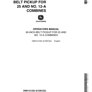 John Deere 60-Inch Belt Pickup - 25, 12-A Combines Operator's Manual (OMH121252) - Image 1