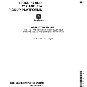 John Deere 3-Roller Belt Pickups (110, 132, 154 In.), 212/214 Platform Operator's Manual (OMH124034) - Image 1