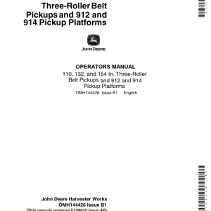 John Deere 3-Roller Belt Pickups (110, 132, 154 In.), 912/914 Platform (600001-) Operator's Manual (OMH144426) - Image 1