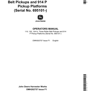 John Deere 3-Roller Belt Pickups, 914 P Platforms (695101-) Operator's Manual (OMH202757) - Image 1