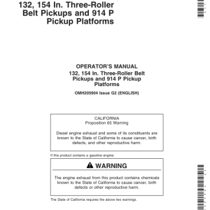 John Deere 3-Roller Belt Pickups (132, 154 In.), 914P Operator's Manual (OMH205904) - Image 1