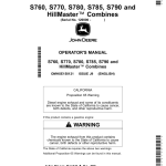 John Deere S760, S770, S780, S785, S790, HillMaster Combines (New-Zealand/Australian Edition) (Manufactured by Zweibrucken) Operator's Manual (OMHXE150121) - Image 1
