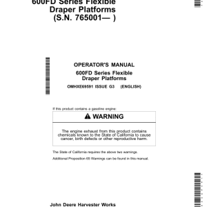 John Deere 600FD Series Flexible Draper Platforms Export Edition (765001-775000) Operator's Manual (OMHXE69591) - Image 1